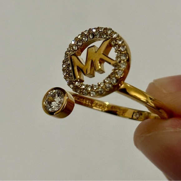 Michael Kors Gold-Tone Encircled Logo Open Ring Size 8 - Picture 7 of 14